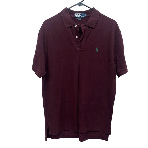 Polo Ralph Lauren Men’s Burgundy Polo Shirt Green Pony Logo Size Medium - Picture 1 of 6